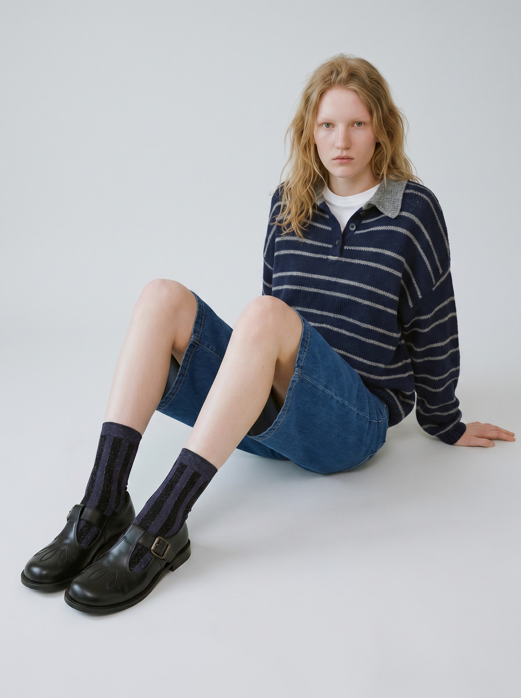 Midnight Tinsel Striped Socks — Grey