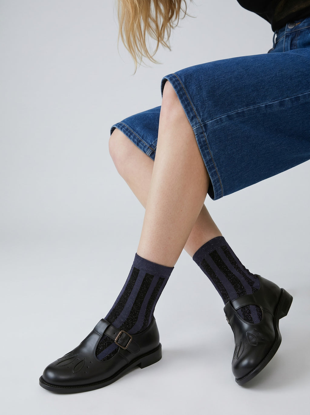 Midnight Tinsel Striped Socks — Grey