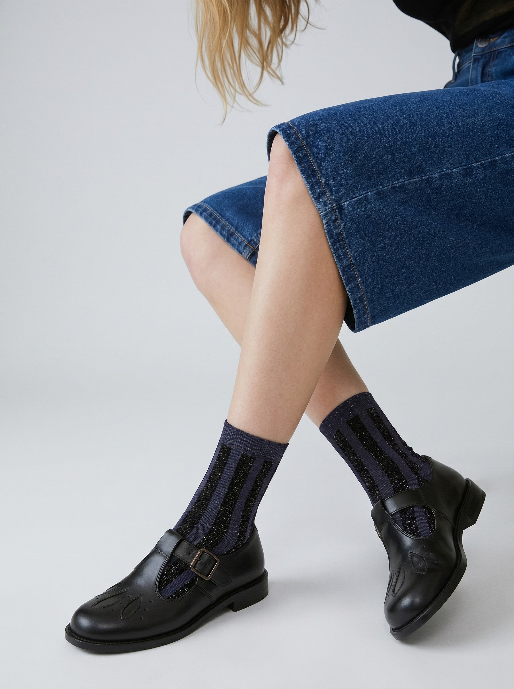 Midnight Tinsel Striped Socks — Grey