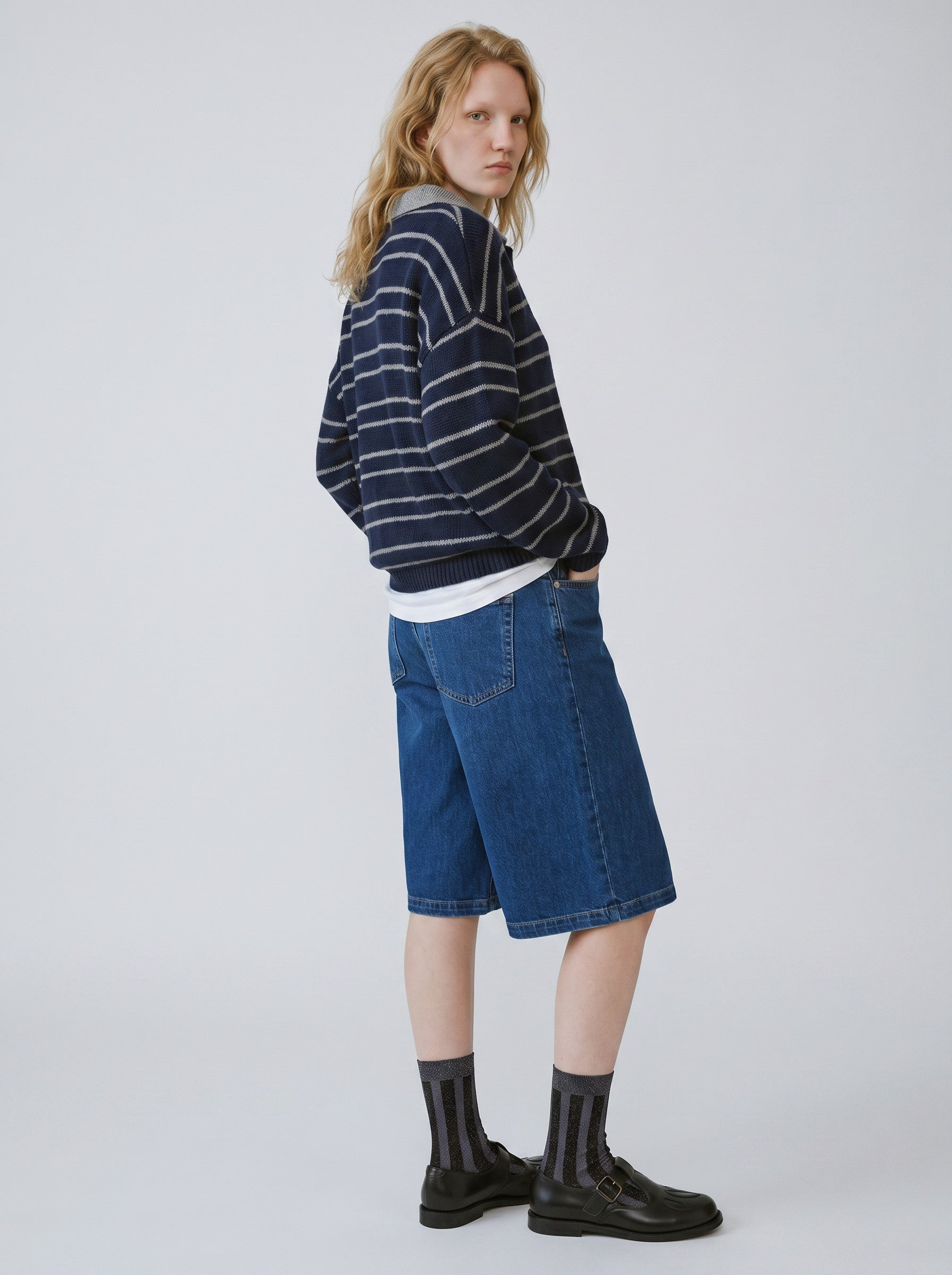 Midnight Tinsel Striped Socks — Grey