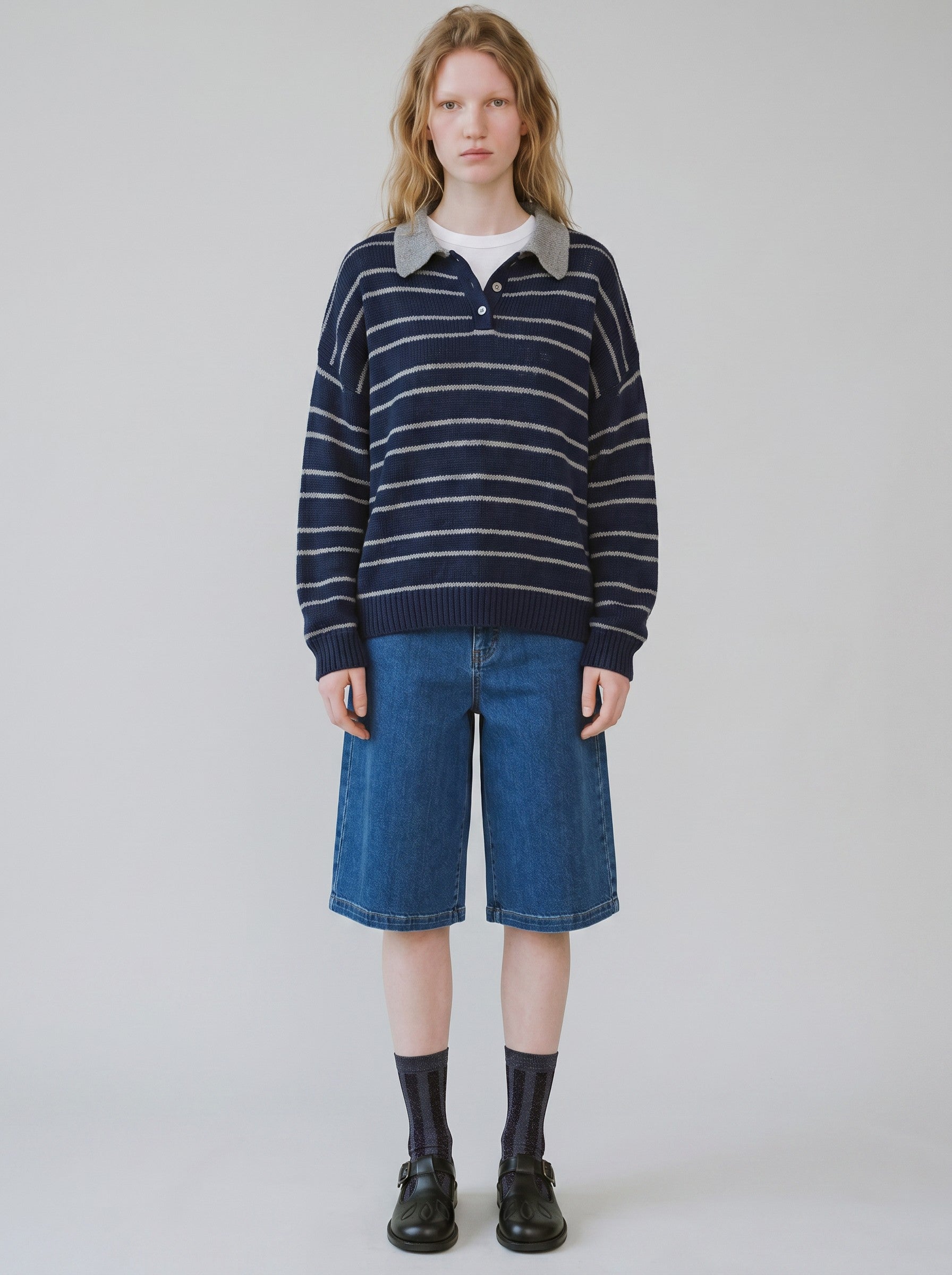 Midnight Tinsel Striped Socks — Grey
