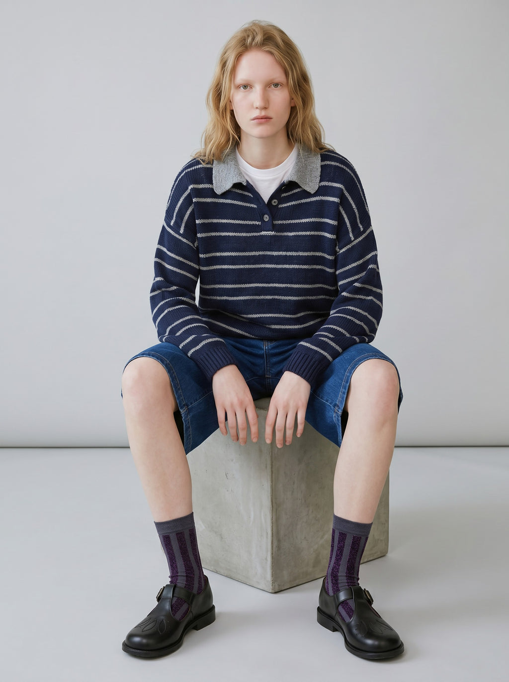 Midnight Tinsel Striped Socks — Grey