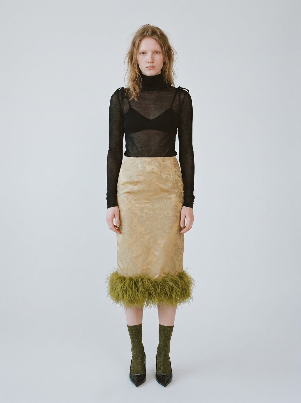 Glittery Mid neck Socks — Khaki