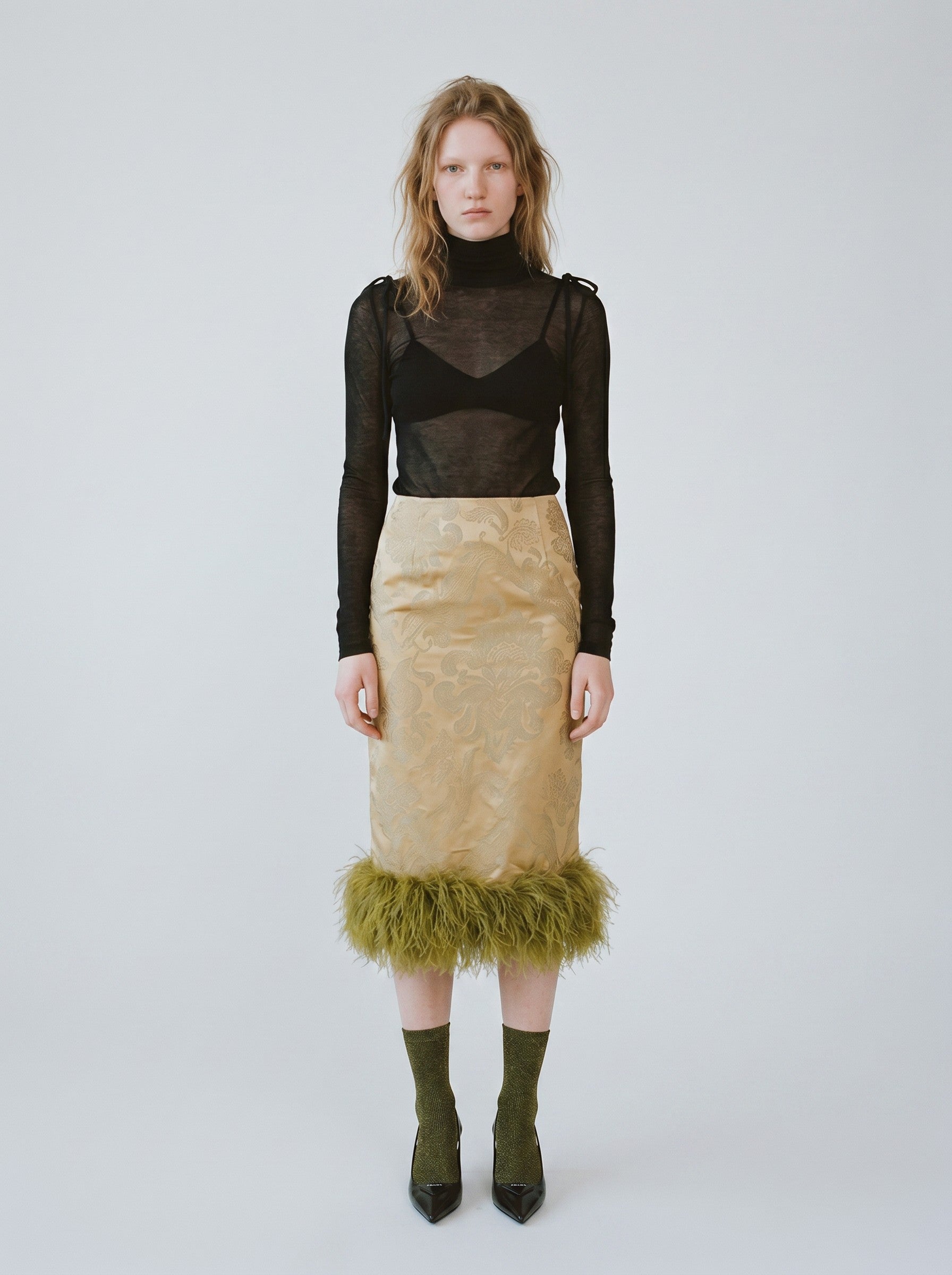 Glittery Mid neck Socks — Khaki