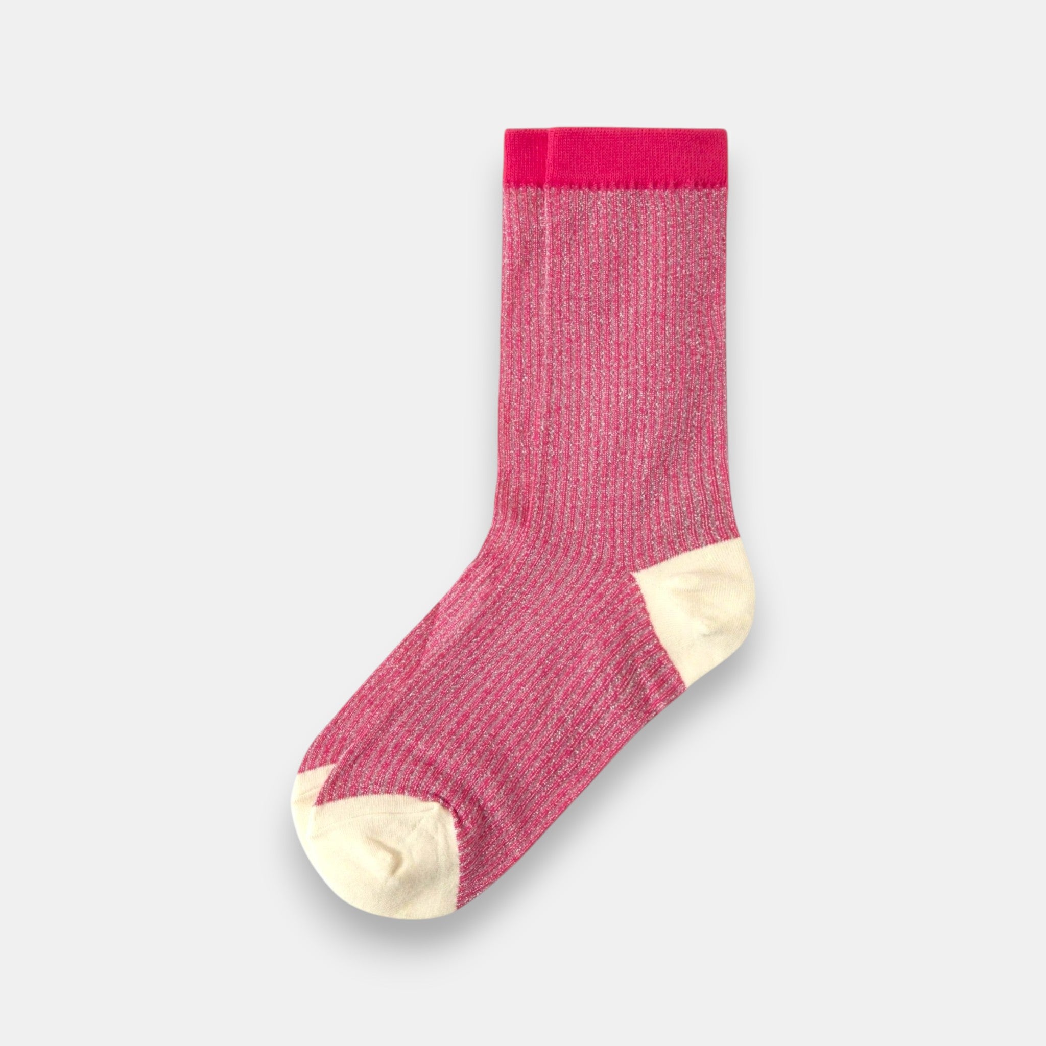 Glittery Striped Color Block Socks — Hot Pink