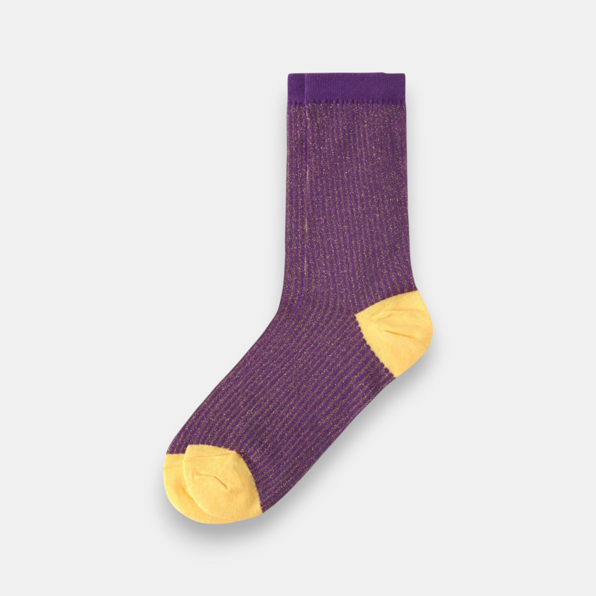 Glittery Striped Color Block Socks — Purple