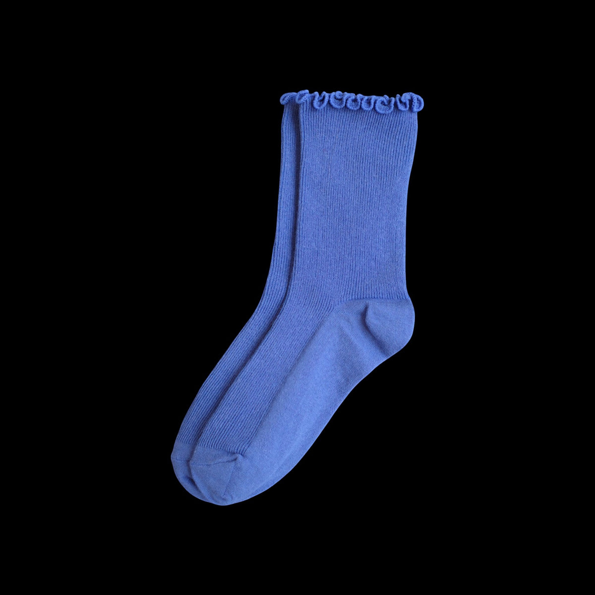 SUNMOOL blue curly ruffle socks with a loose-fit ruffle cuff.