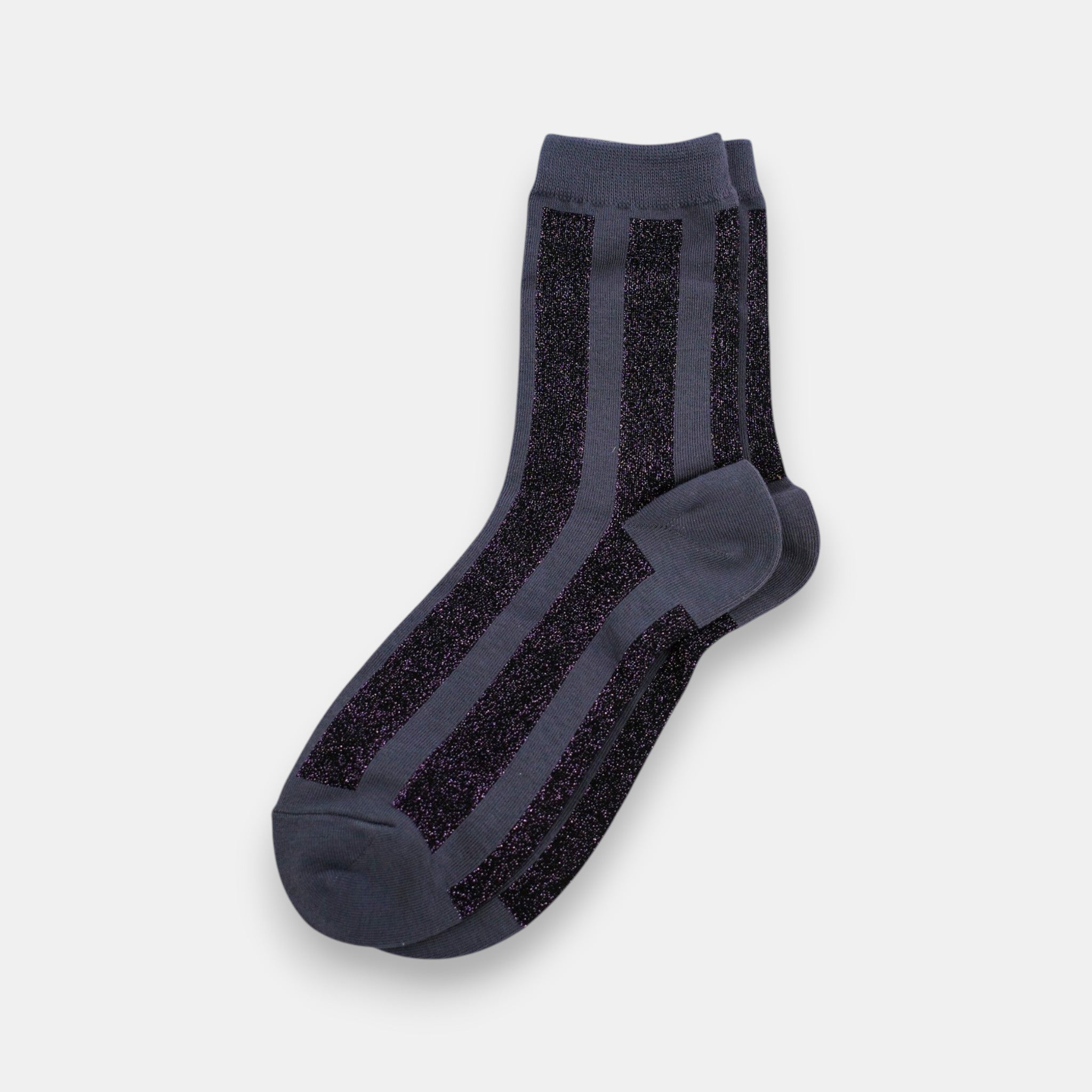 Midnight Tinsel Striped Socks — Grey