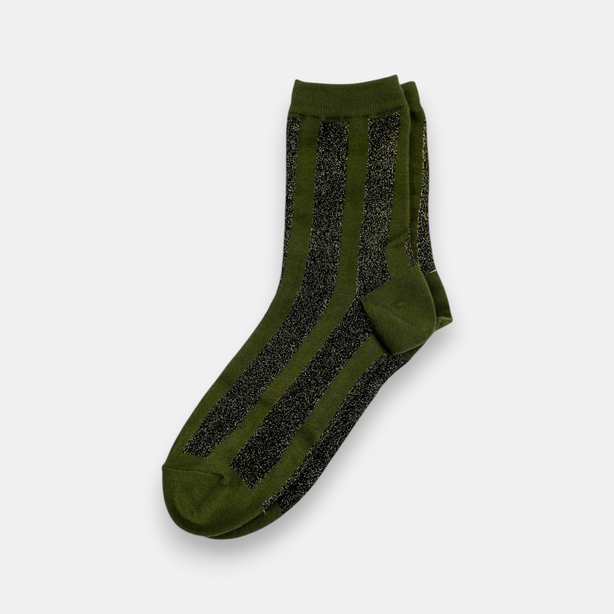 Midnight Tinsel Striped Socks — Khaki