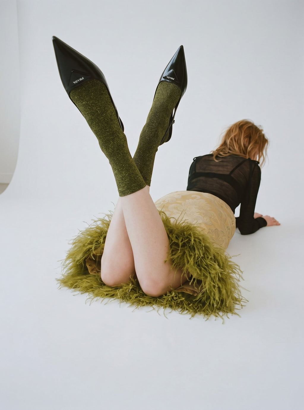 Glittery Mid neck Socks — Khaki