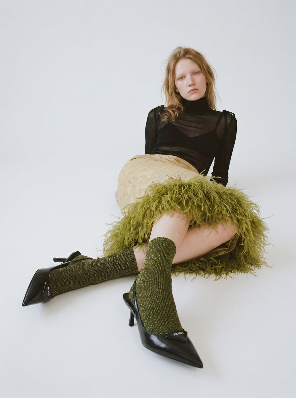 Glittery Mid neck Socks — Khaki