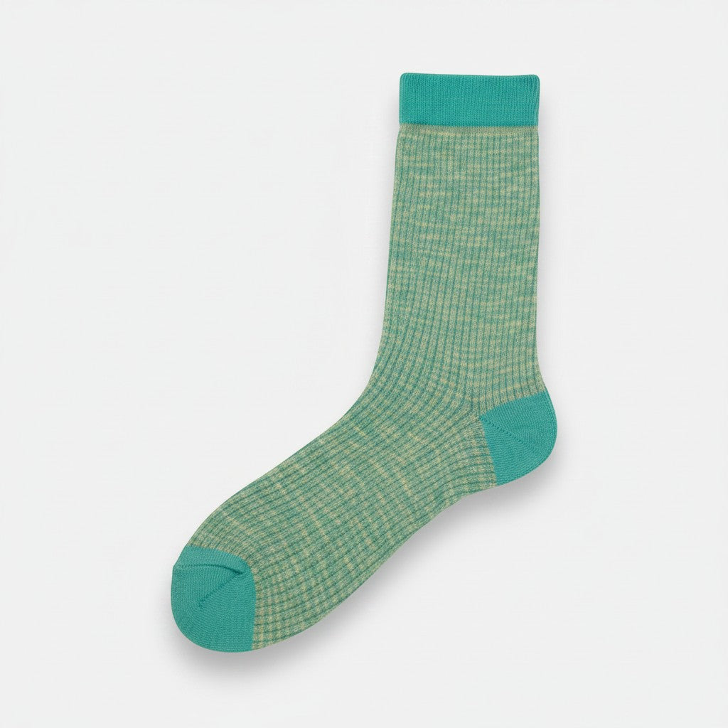 SUNMOOL Glittery Breeze Shimmer Socks in sky blue with a subtle checkered pattern and teal accents.