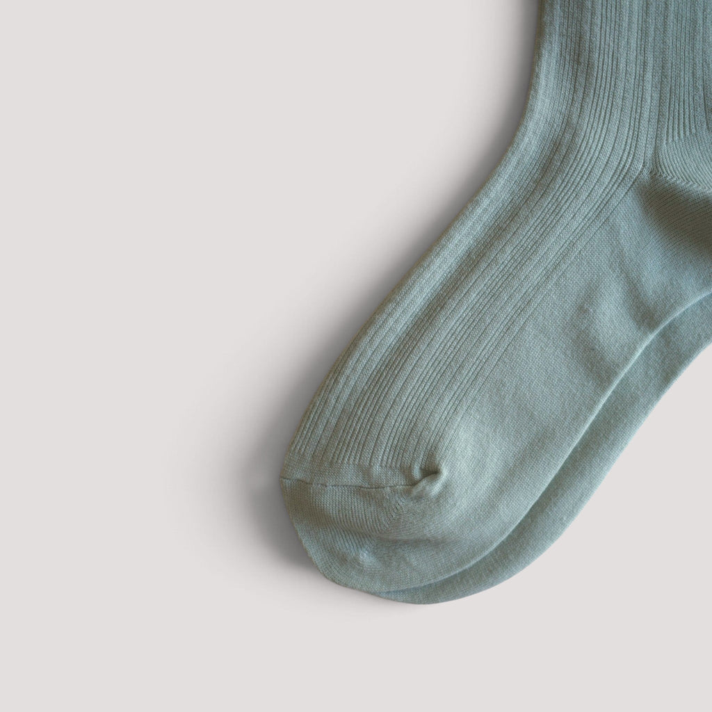 SUNMOOL Pastel Cloud mint green ribbed cotton crew socks with a soft texture