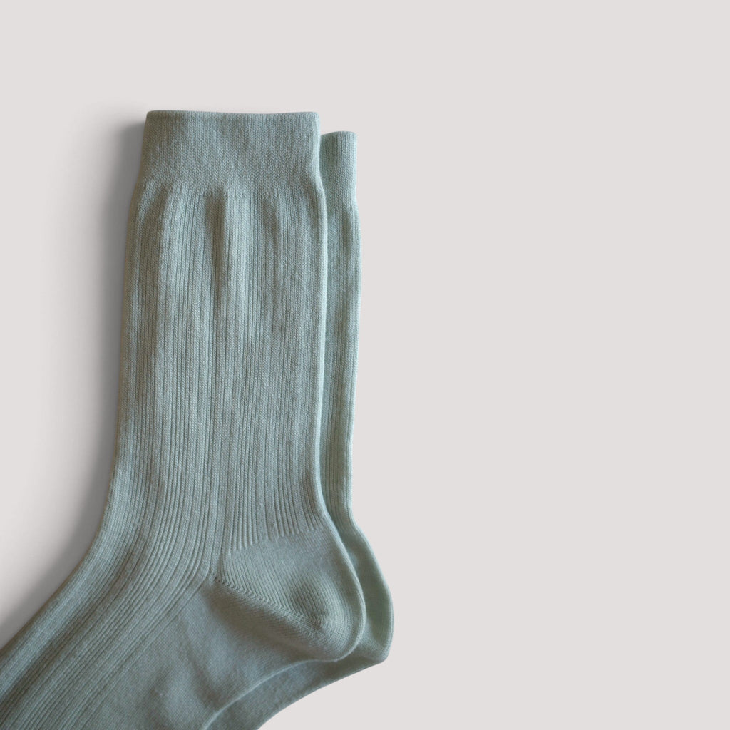 SUNMOOL mint green ribbed cotton crew socks with a soft pastel finish