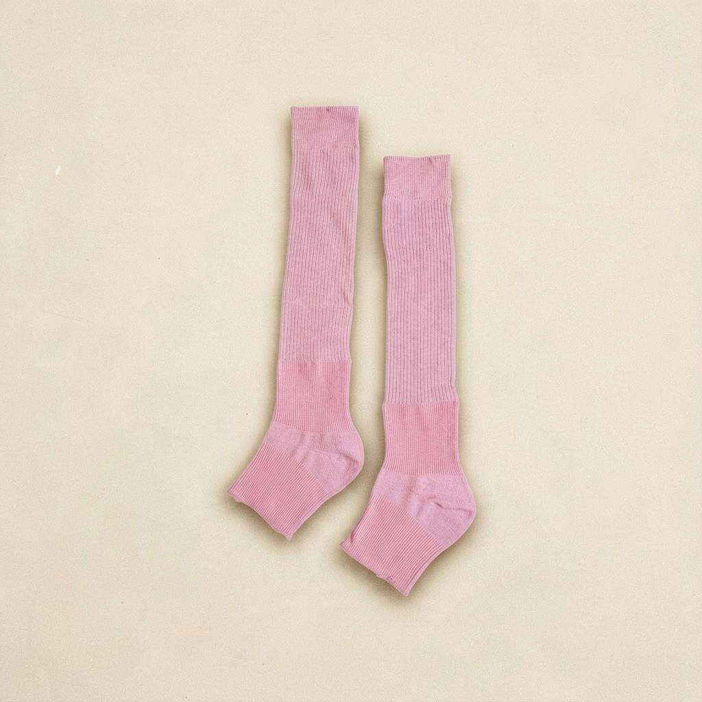 SUNMOOL pink ribbed open-toe knee-high socks for ballet-inspired styling with sandals or loafers.