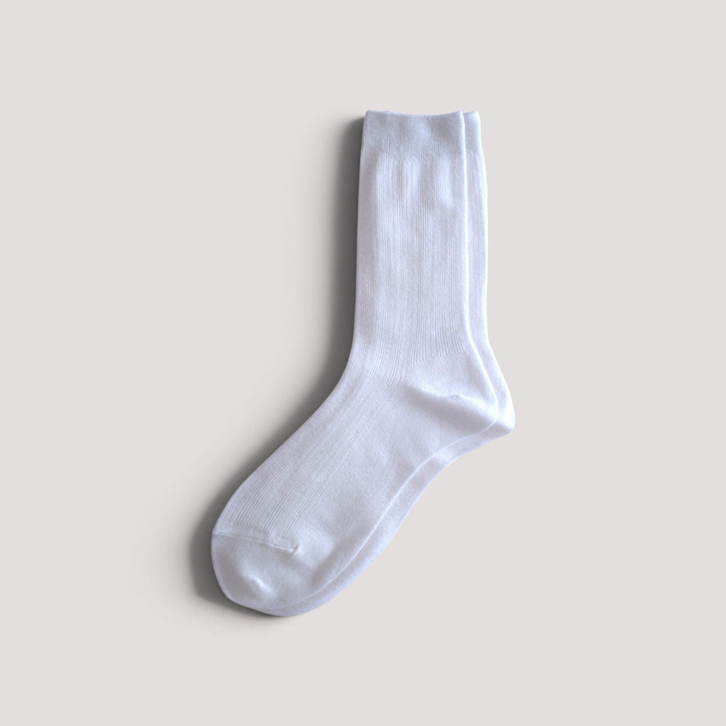 SUNMOOL Pastel Cloud white crew socks with a soft ribbed texture, perfect for everyday comfort.